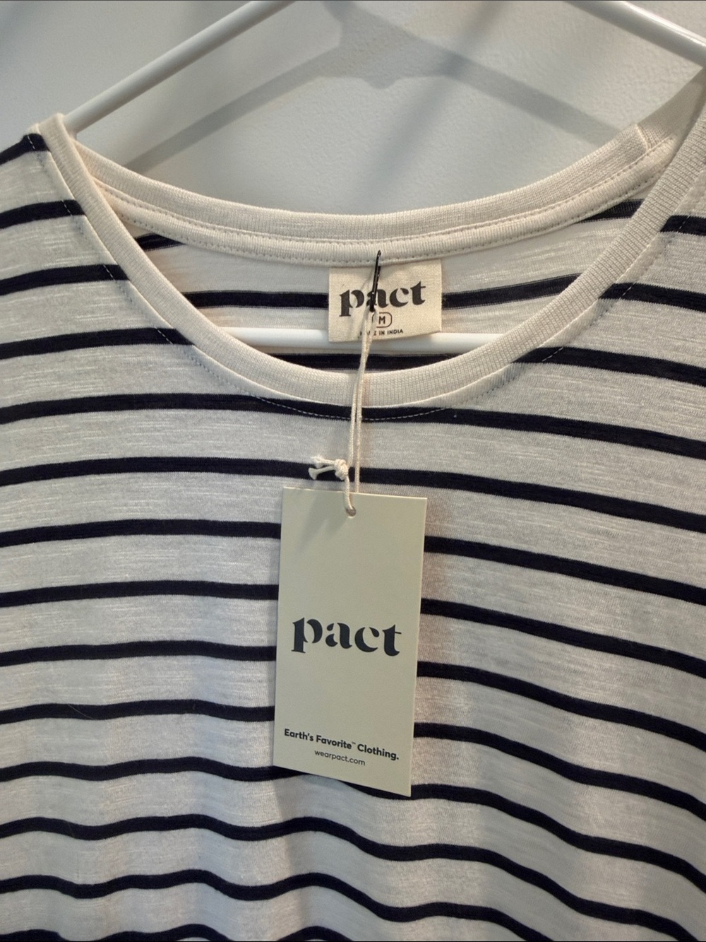 Pact White & Navy Striped Drawstring Tee Dress - Picture 2 of 4
